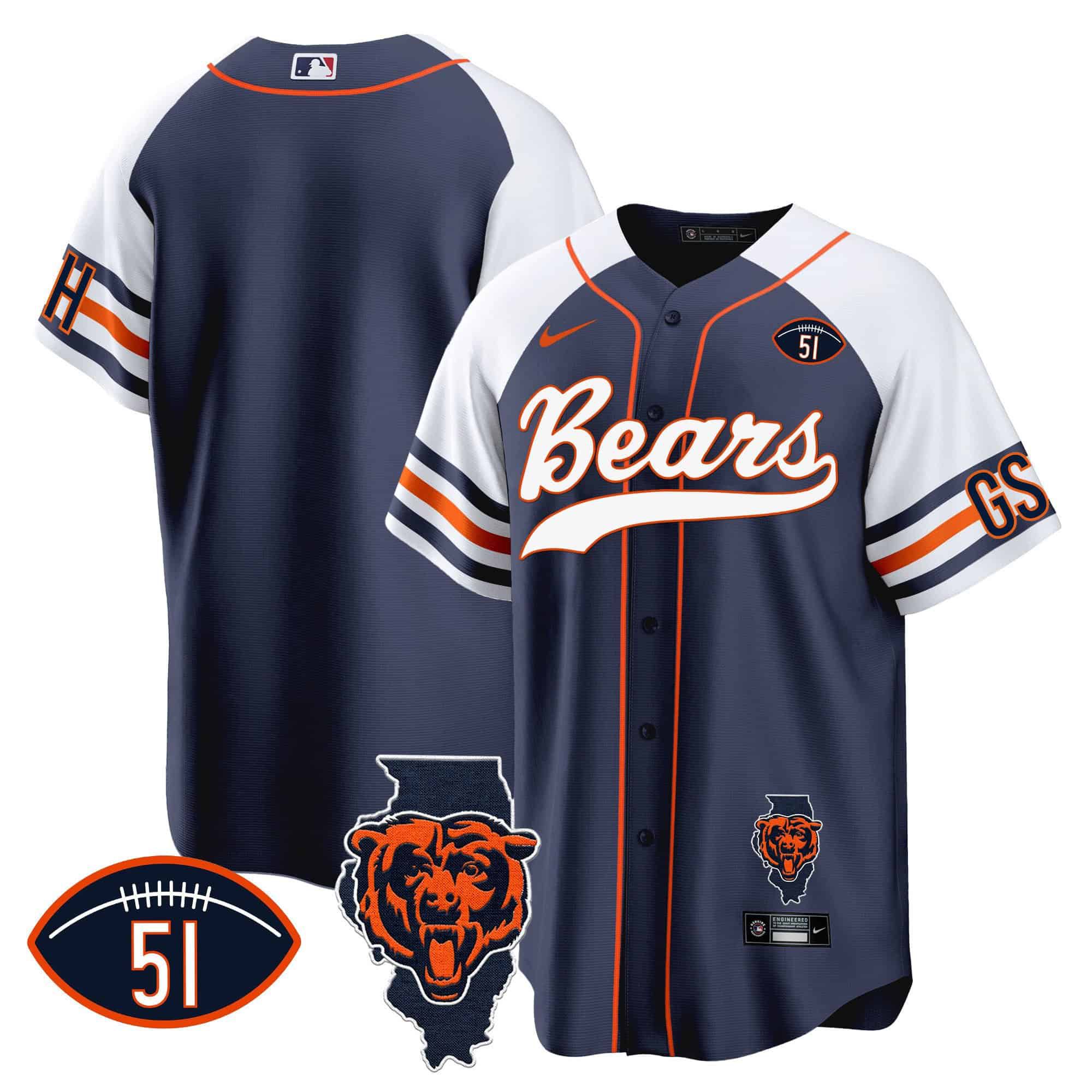 Men Chicago Bears Blank Blue 2024 Nike Patch Baseball NFL Jersey